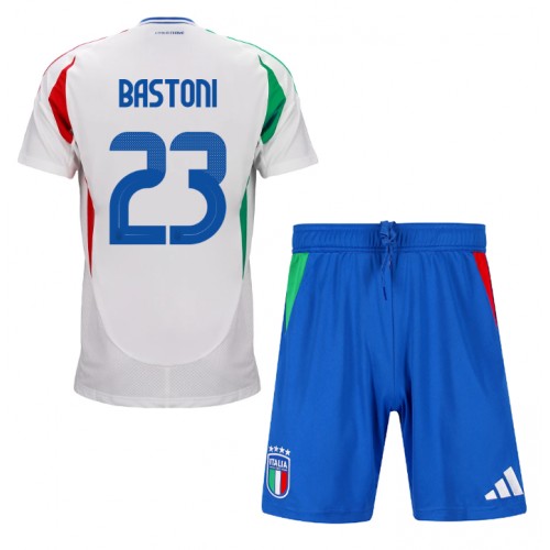 Fotballdrakt Barn Italia Alessandro Bastoni #23 Bortedraktsett EM 2024 Kortermet (+ Korte bukser)